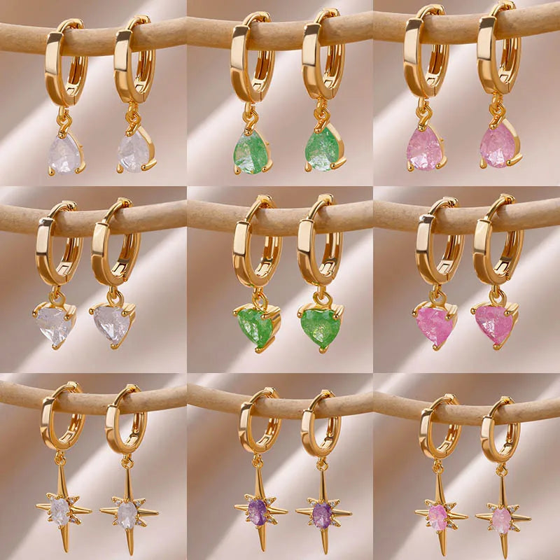 Colored Zircon Drop Hoop Earrings