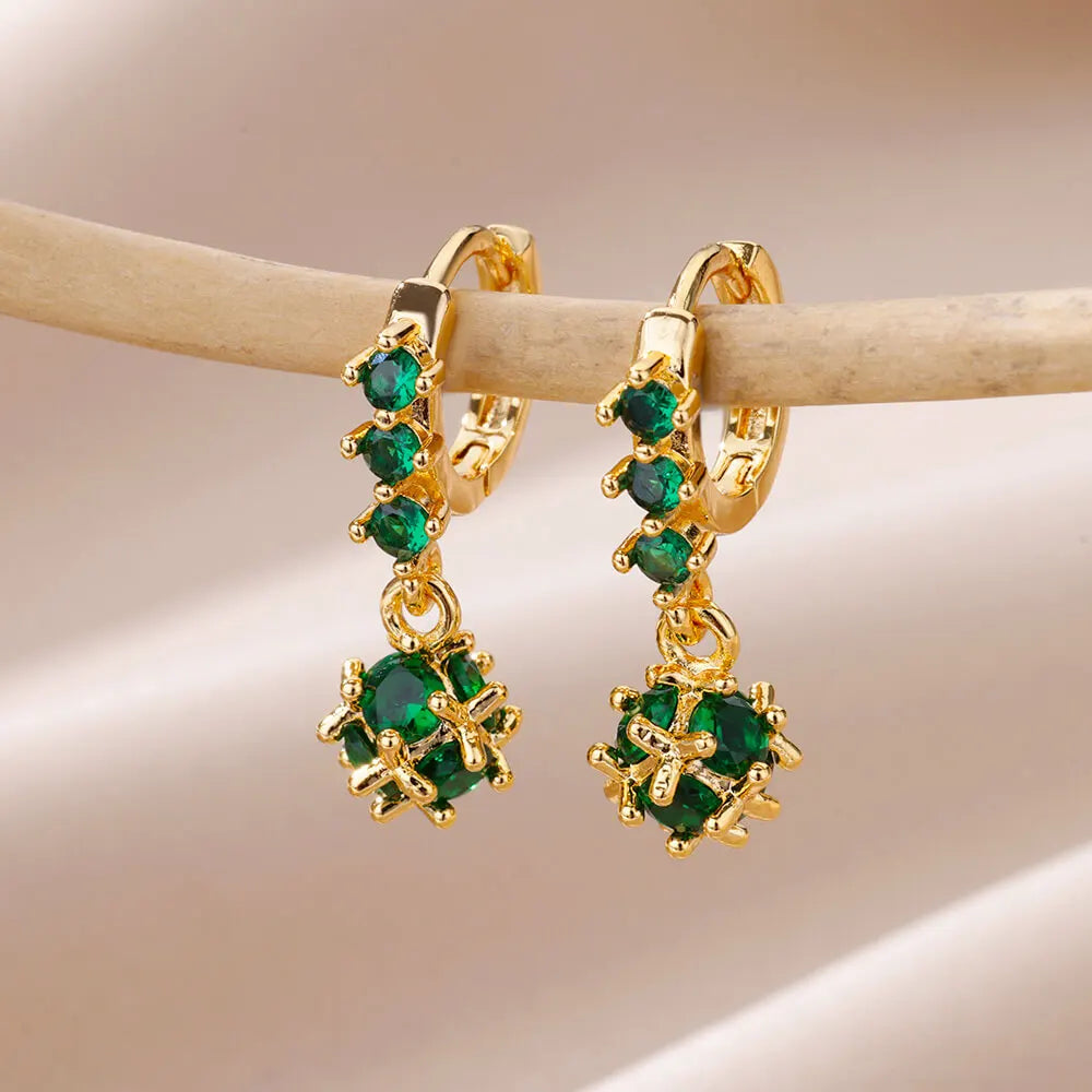 Green Zircon Ball Dangle Earrings