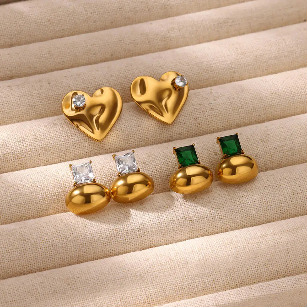Zircon Bead Ball Geometric Earrings